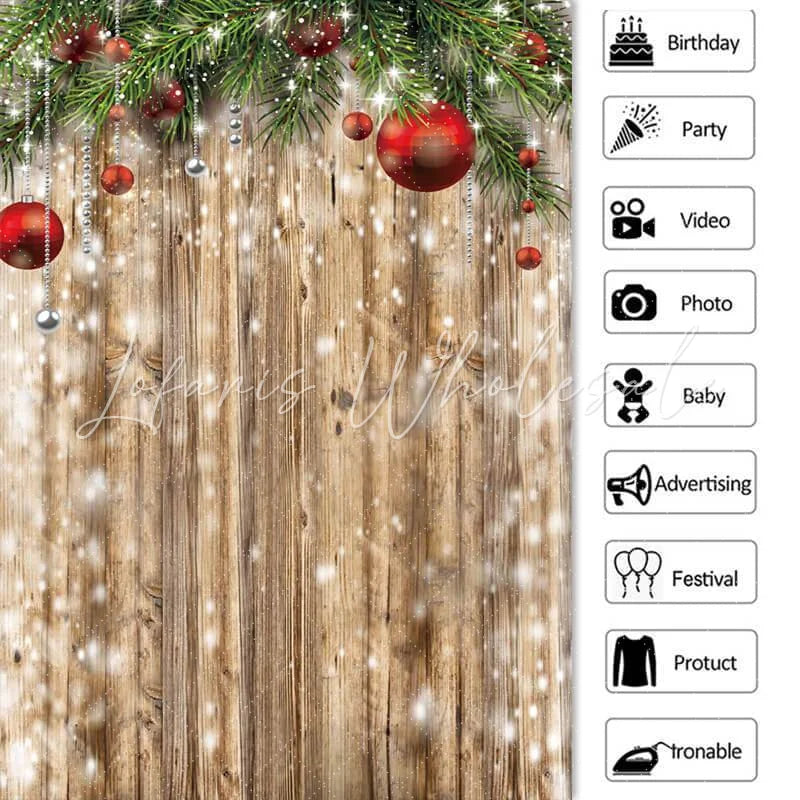Lofaris Christmas Red Silver Gift Ball Wood Party Backdrop