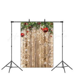 Lofaris Christmas Red Silver Gift Ball Wood Party Backdrop