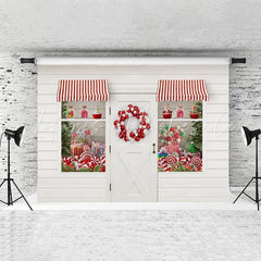 Lofaris Christmas Shop And White Stripe Backdrop