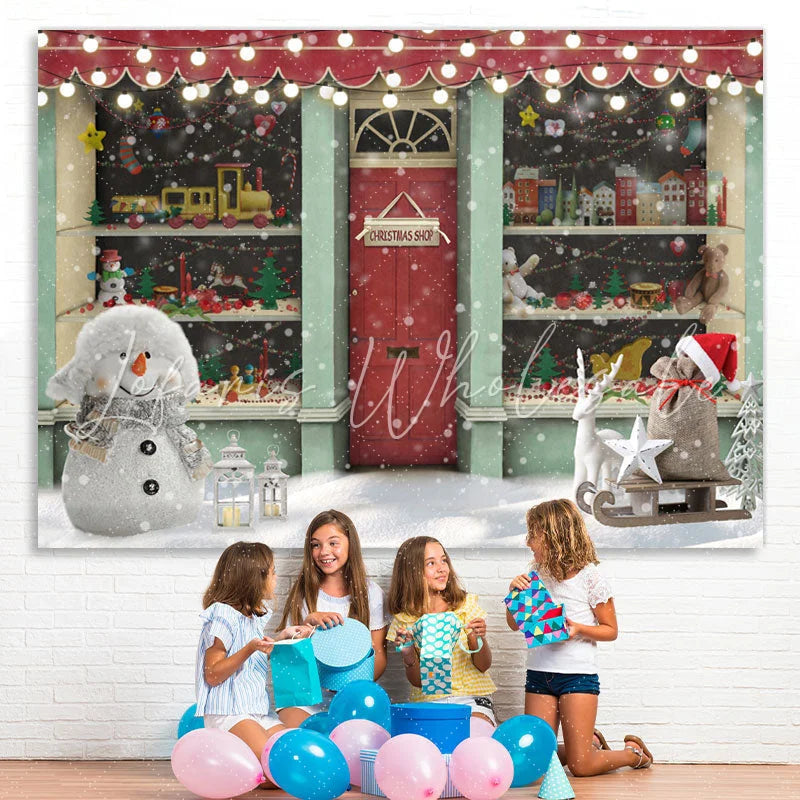 Lofaris Christmas Shop Glitter Light Snowman Backdrop