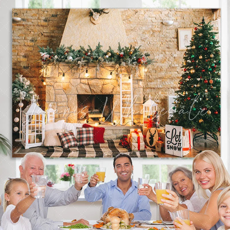 Lofaris Christmas Tree And Fireplace Light Backdrop