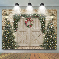 Lofaris Christmas Tree and Wooden Door Party Backdrop