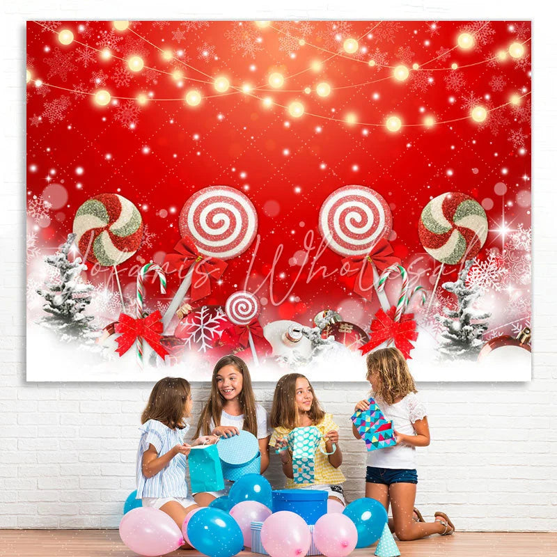 Lofaris Christmas Tree Candy Red Bokeh Backdrop for Party