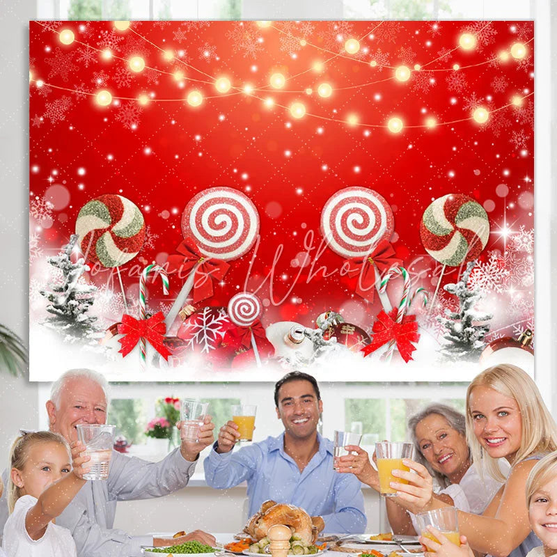 Lofaris Christmas Tree Candy Red Bokeh Backdrop for Party