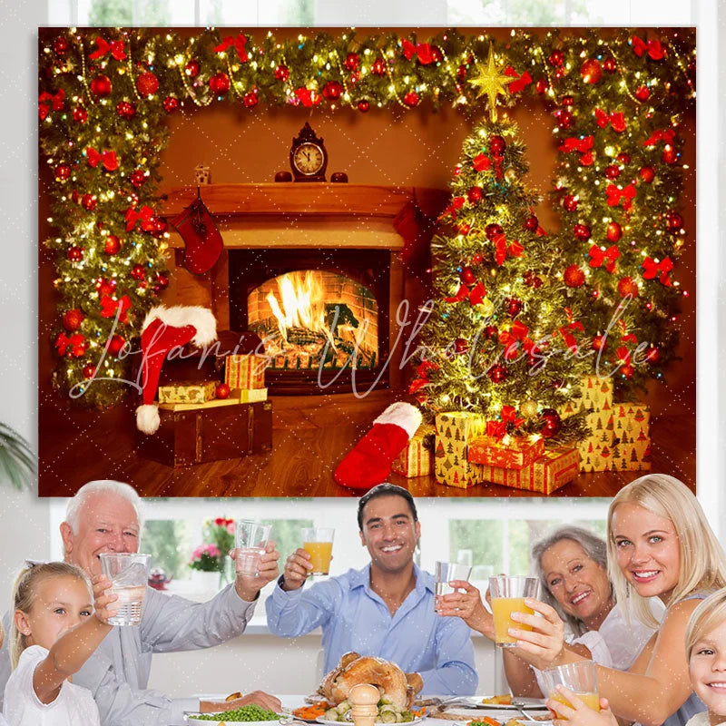 Lofaris Christmas Tree Fireplace Holiday Backdrop