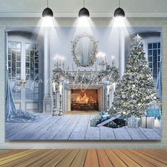 Lofaris Christmas Tree Gifts White Wood Fireplace Backdrop