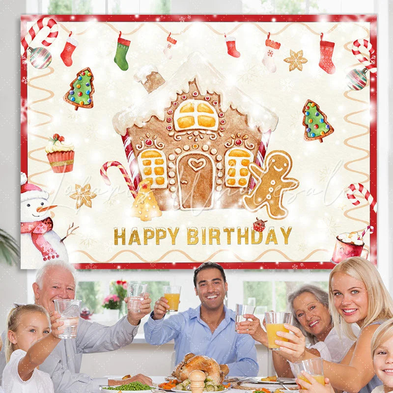 Lofaris Christmas Tree Happy Birthday Snowman Backdrop for Party