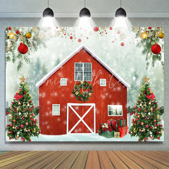 Lofaris Christmas tree in the snow red house backdrop