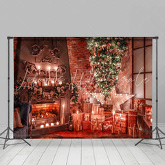 Lofaris Christmas Tree Presents Fireplace Candles Backdrop