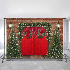 Lofaris Christmas Tree Red Door Light Brick Backdrops
