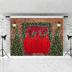 Lofaris Christmas Tree Red Door Light Brick Backdrops