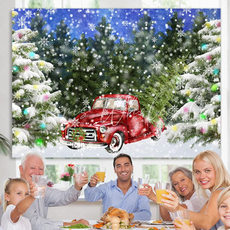 Lofaris Christmas Tree Snowflake Red Car Winter Backdrop for Party
