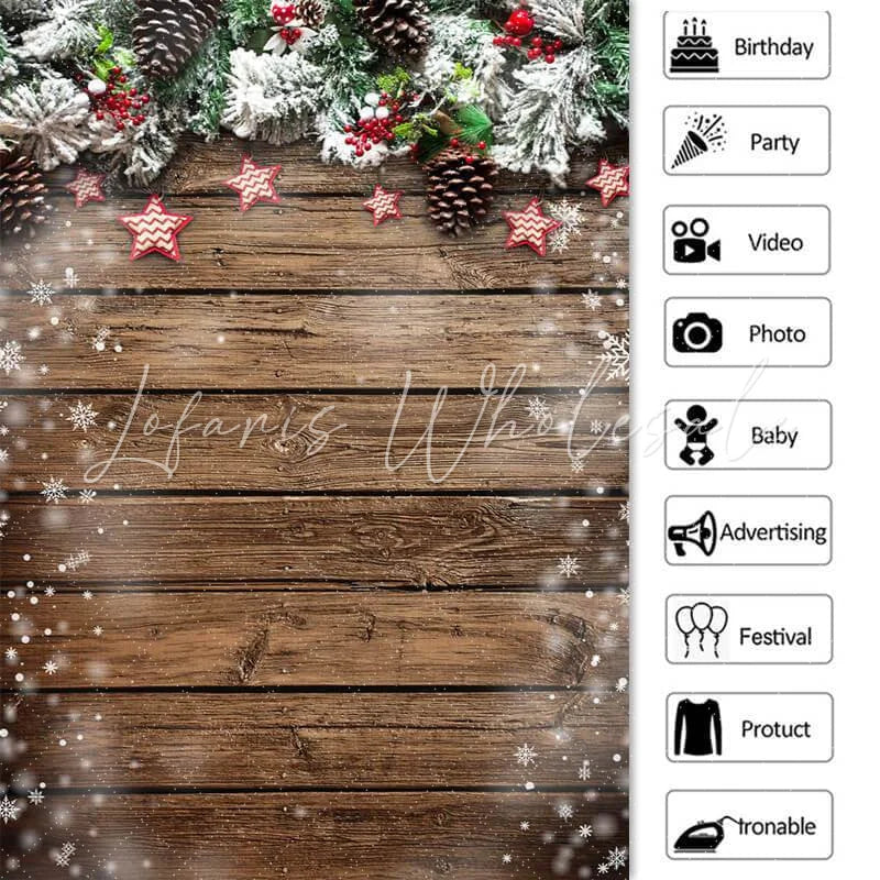 Lofaris Christmas Tree Snowflake Star Wooden Floor Backdrop for Photo
