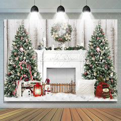 Lofaris Christmas Tree Wreath Snowman Fireplace Backdrop