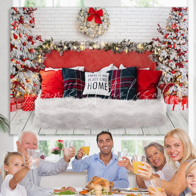 Lofaris Christmas Trees And Gift With Sweet White Bed Backdrop