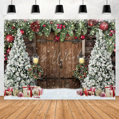 Lofaris Christmas Trees Gift Snowflake Wooden Door Backdrop