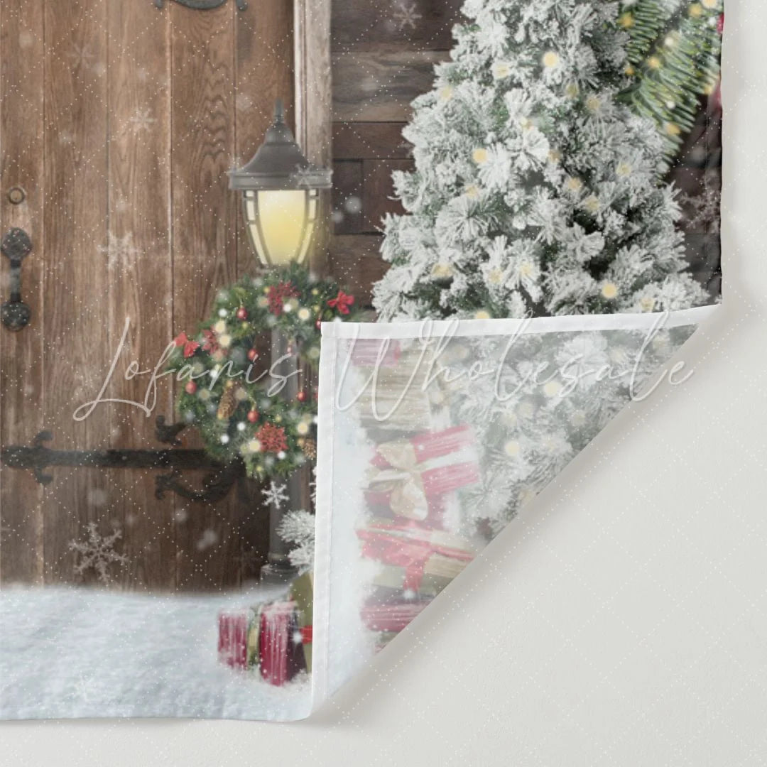 Lofaris Christmas Trees Gift Snowflake Wooden Door Backdrop