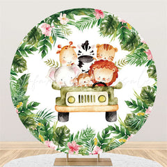 Lofaris Circle Animals Sitting In Cars Happy Birthday Backdrop