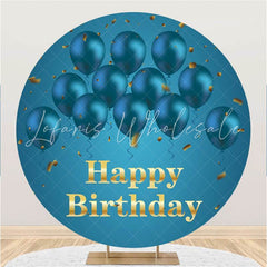Lofaris Circle Blue Balloons Gold Happy Birthday Backdrop