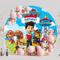 Circle Blue Sky Clouds Paw Patrol Dog Police Officer Birthday Backdrop