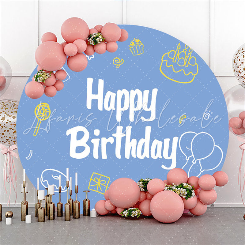 Lofaris Circle Cake Doughnut Lollipop Blue Birthday Backdrop