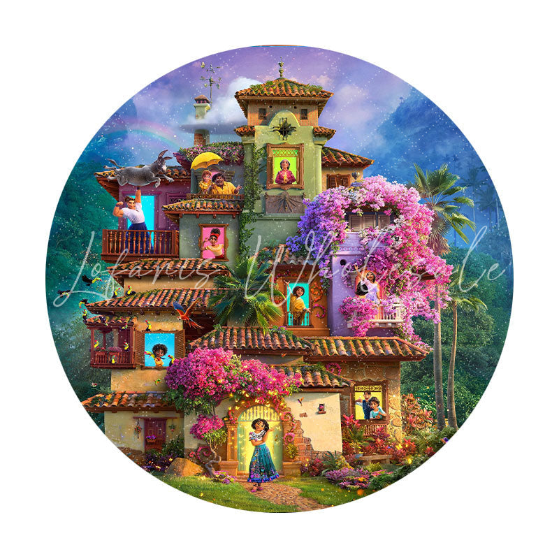 Lofaris Circle Cartoon Magic Forest House Birthday Backdrop Banner