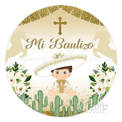 Lofaris Circle Cowboy Mi Bautizo Floral Baptism Backdrop