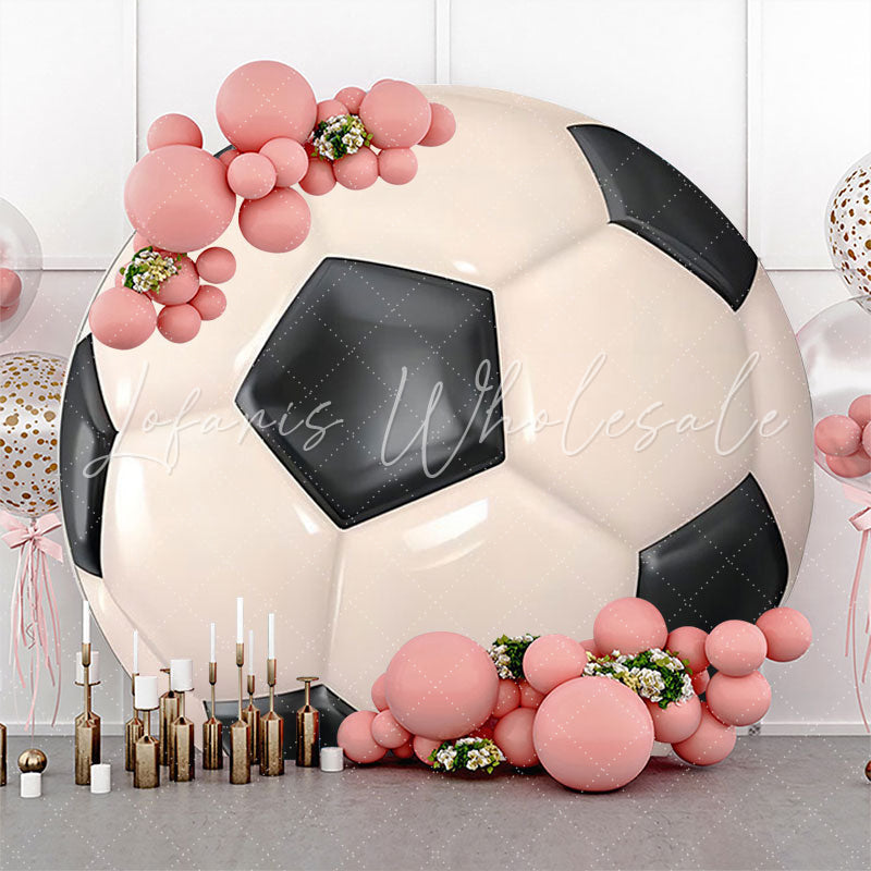 Lofaris Circle Glossy Black White Football Birthday Backdrop