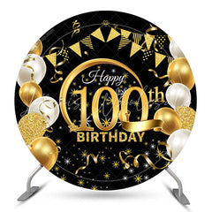 Lofaris Circle Gold Glitter Black 100th Birthday Backdrop