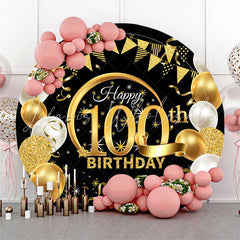 Lofaris Circle Gold Glitter Black 100th Birthday Backdrop