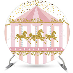 Lofaris Circle Gold Glitter Carousel Pink Birthday Backdrop