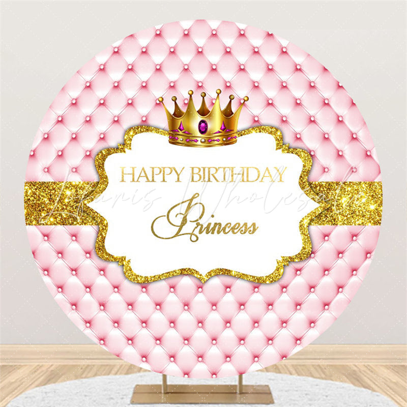 Lofaris Circle Gold Glitter Happy Birthday Princess Backdrop