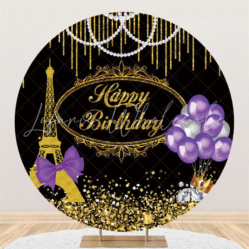 Lofaris Circle Golden Paris Tower Balloon Birthday Backdrop