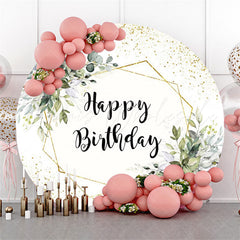 Lofaris Circle Green Leaves Glitter Happy Birthday Backdrop