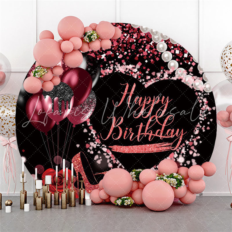 Lofaris Circle High Heels Balloon Red Theme Birthday Backdrop