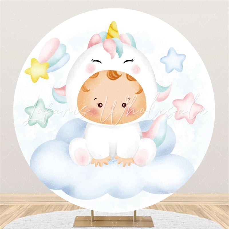 Lofaris Circle Little Star And Cloud Unicorn Baby Shower Backdrop
