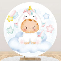 Lofaris Circle Little Star And Cloud Unicorn Baby Shower Backdrop