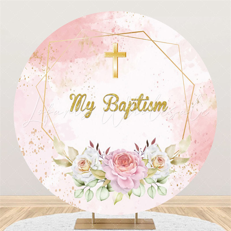 Lofaris Circle My Baptism Pink Theme Happy Birthday Backdrop