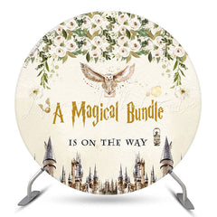 Lofaris Circle Owl Letter Floral Beige Baby Shower Backdrop