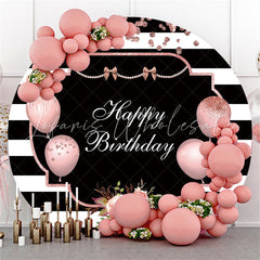 Lofaris Circle Pink Balloons Stripe Happy Birthday Backdrop