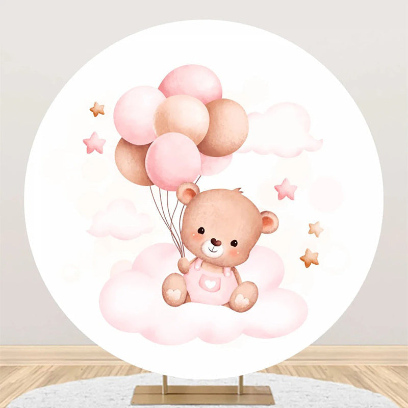 Lofaris Circle Pink Cloud Balloon Bear Baby Shower Backdrop