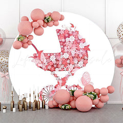 Lofaris Circle Pink Floral Stroller Baby Shower Backdrop