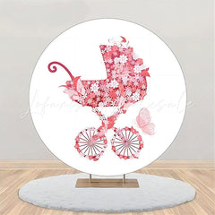 Lofaris Circle Pink Floral Stroller Baby Shower Backdrop