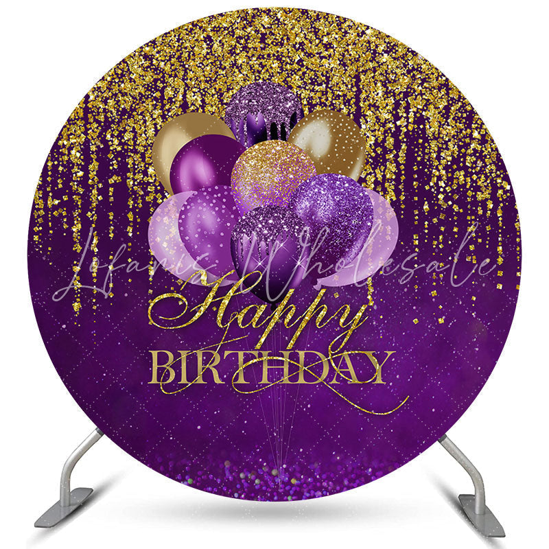 Lofaris Circle Purple Balloons Glitter Happy Birthday Backdrop