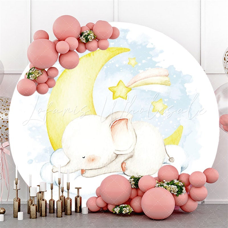 Lofaris Circle Sleepy Elephant And Moon Baby Shower Backdrop