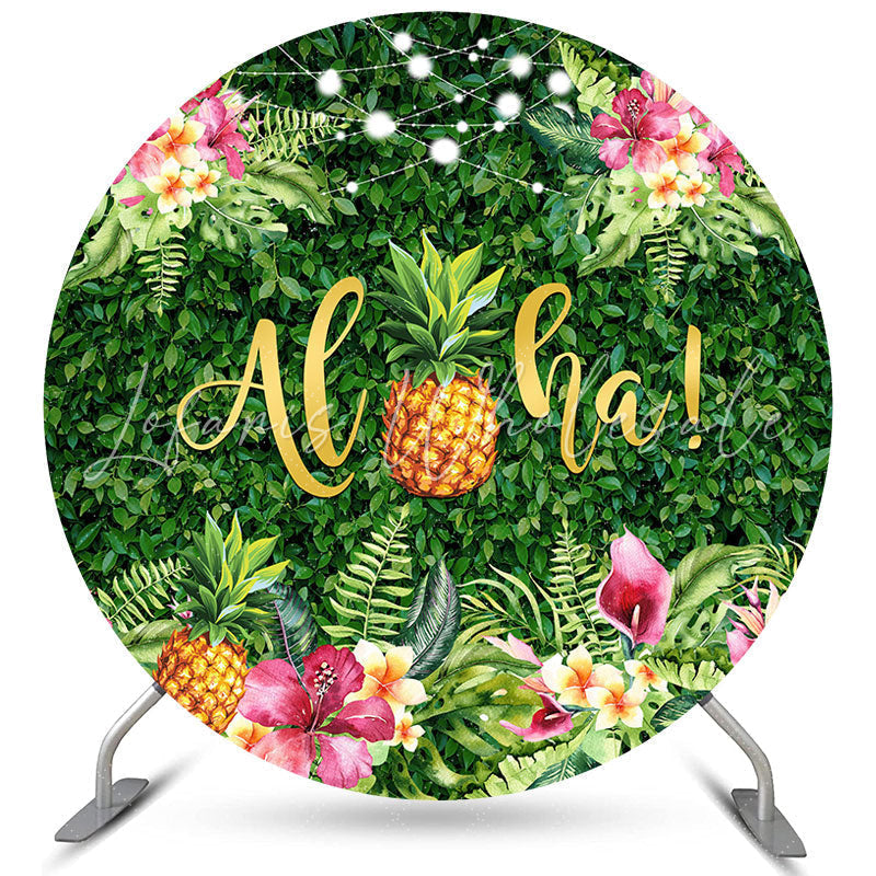 Lofaris Circle Summer Aloha Pineapple Happy Birthday Backdrop