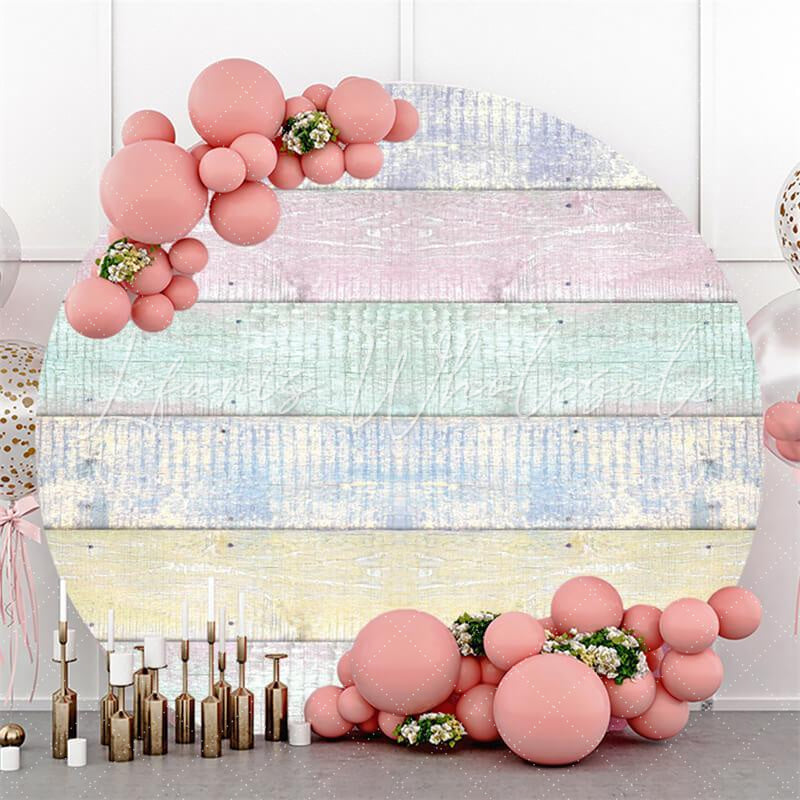 Lofaris Circle Wooden Colored Simple Happy Birthday Backdrop