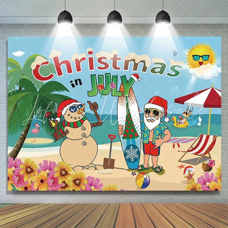 Lofaris Clear Sky Sea Sandman Santa Christmas In July Backdrop
