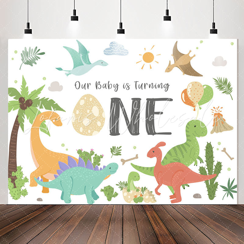 Lofaris Coco Colorful Dinosaur Balloon 1st Birthday Backdrop