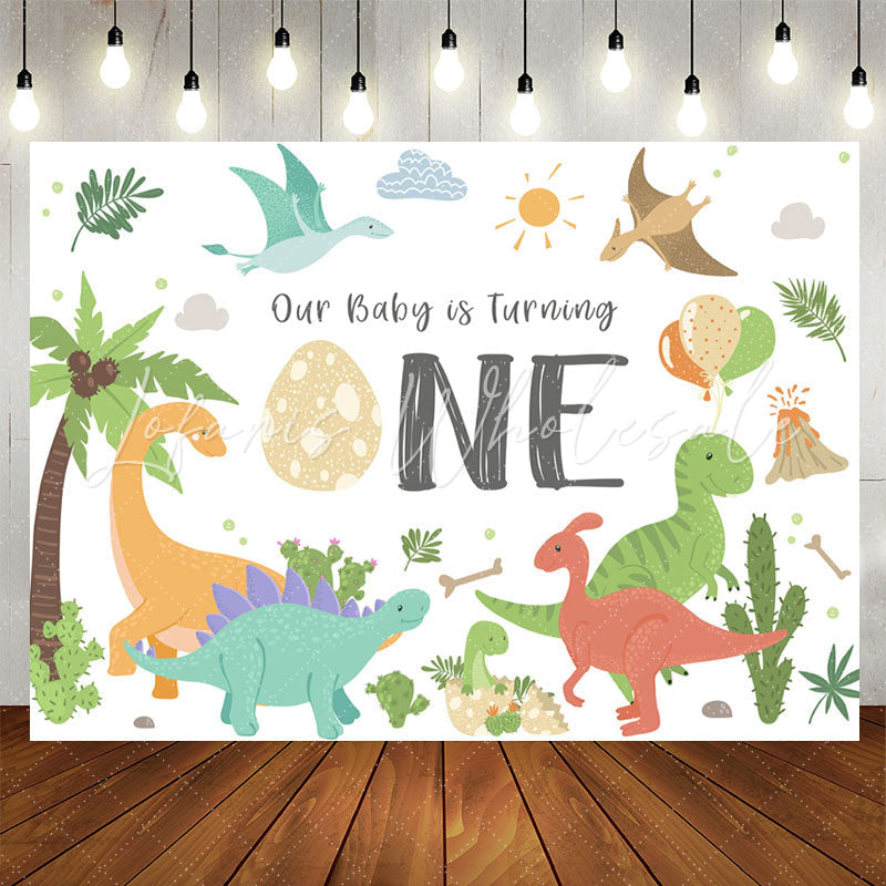 Lofaris Coco Colorful Dinosaur Balloon 1st Birthday Backdrop
